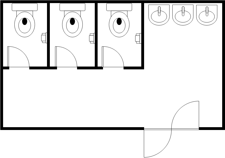 廁所平面圖 模板。 簡易洗手間 (由 Visual Paradigm Online 的廁所平面圖軟件製作)