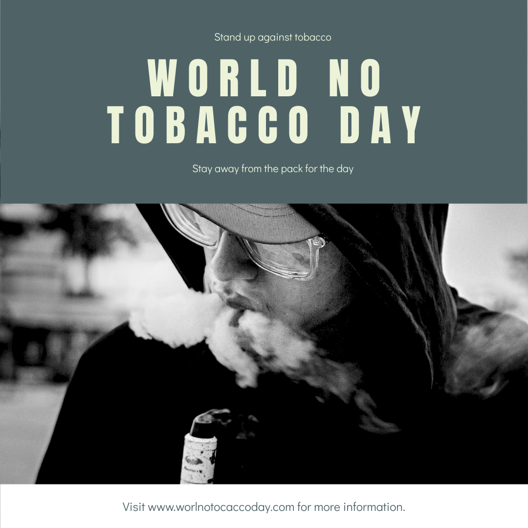 Instagram Post template: Simple Grey Smoking Photo World No Tobacco Day Instagram Post (Created by Visual Paradigm Online's Instagram Post maker)