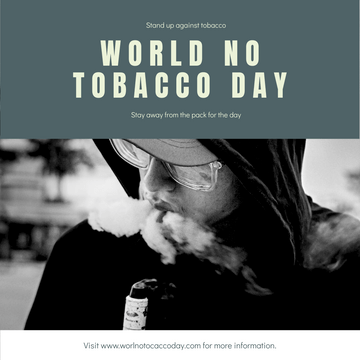 Editable instagramposts template:Simple Grey Smoking Photo World No Tobacco Day Instagram Post
