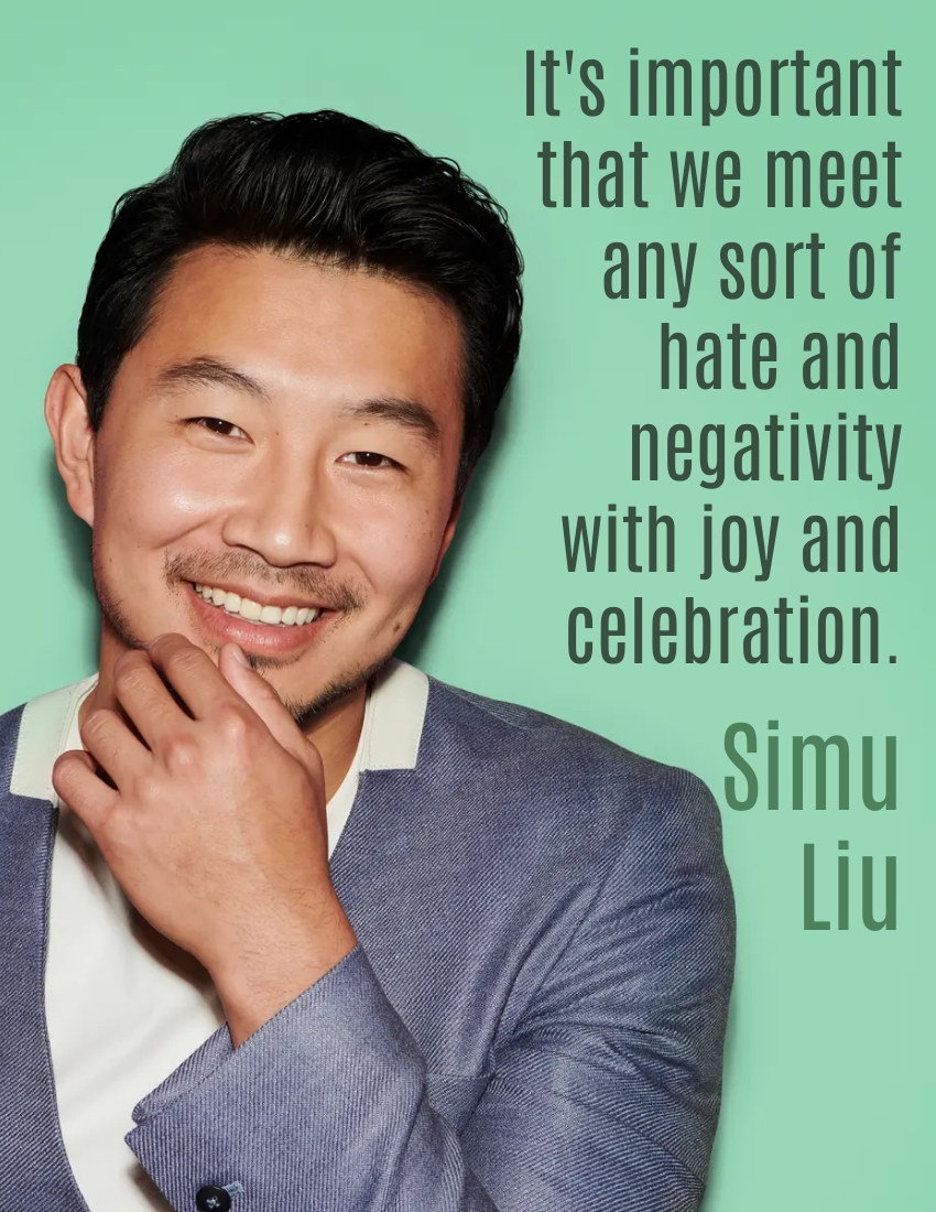 Quote template: It's important that we meet any sort of hate and negativity with joy and celebration. - Simu Liu (Created by Visual Paradigm Online's Quote maker)