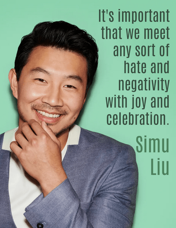 Quotes 模板。 It's important that we meet any sort of hate and negativity with joy and celebration. - Simu Liu (由 Visual Paradigm Online 的Quotes軟件製作)