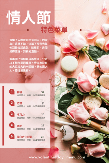 Editable menus template:粉色情人節特色菜單