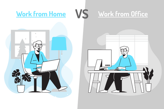 主頁插圖 模板。 Work From Home VS Work From Office (由 Visual Paradigm Online 的主頁插圖軟件製作)