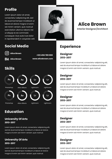 Resume template: Horizontal Black and White Resume (Created by Visual Paradigm Online's Resume maker)