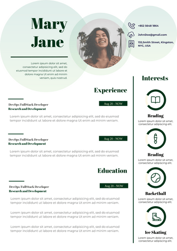 Resume template: Dark Green Resume (Created by Visual Paradigm Online's Resume maker)