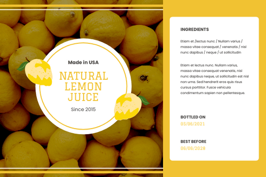 Label template: Natural Lemon Juice Label (Created by Visual Paradigm Online's Label maker)