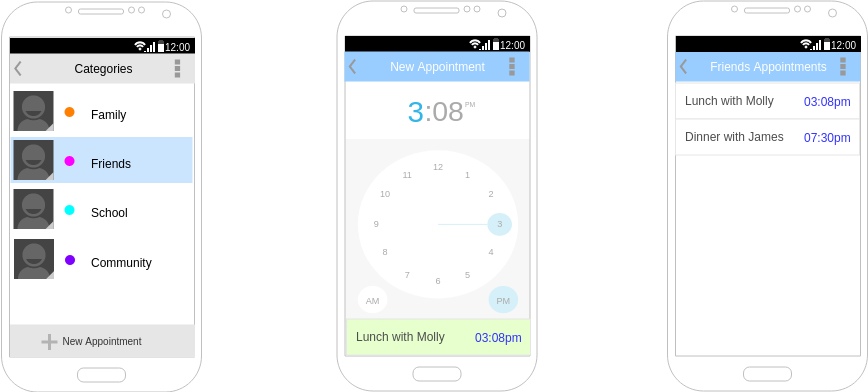 Android Wireframe template: Manage Appointments (Created by Diagrams's Android Wireframe maker)