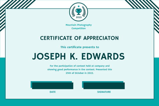 Simple Blue And White Rectangle Certificate