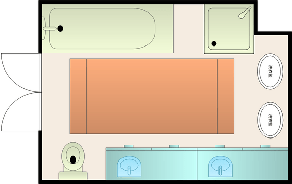浴室平面圖 模板。 中等大小的浴室佈局 (由 Visual Paradigm Online 的浴室平面圖軟件製作)