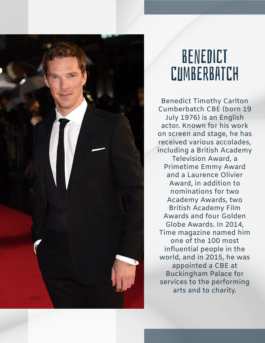 Biography template: Benedict Cumberbatch Biography (Created by Visual Paradigm Online's Biography maker)