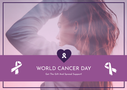 Editable giftcards template:Purple Gradient World Cancer Day Gift Card