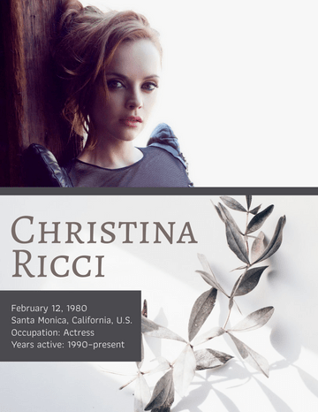 Biography 模板。Christina Ricci Biography (由 Visual Paradigm Online 的Biography软件制作)