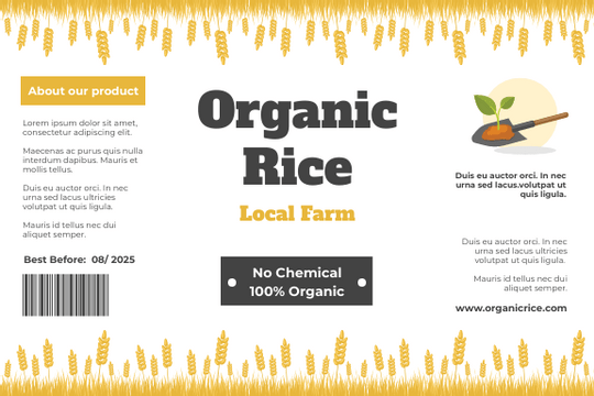 Label template: Organic Rice Label (Created by Visual Paradigm Online's Label maker)