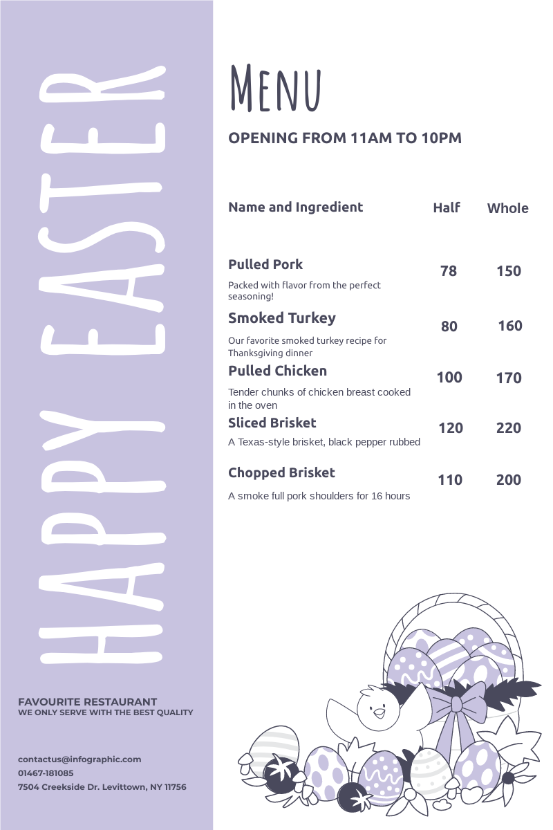 Menu template: Happy Easter Steak Menu (Created by InfoART's Menu maker)