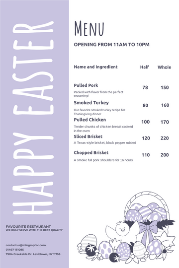 Menus template: Happy Easter Steak Menu (Created by Visual Paradigm Online's Menus maker)