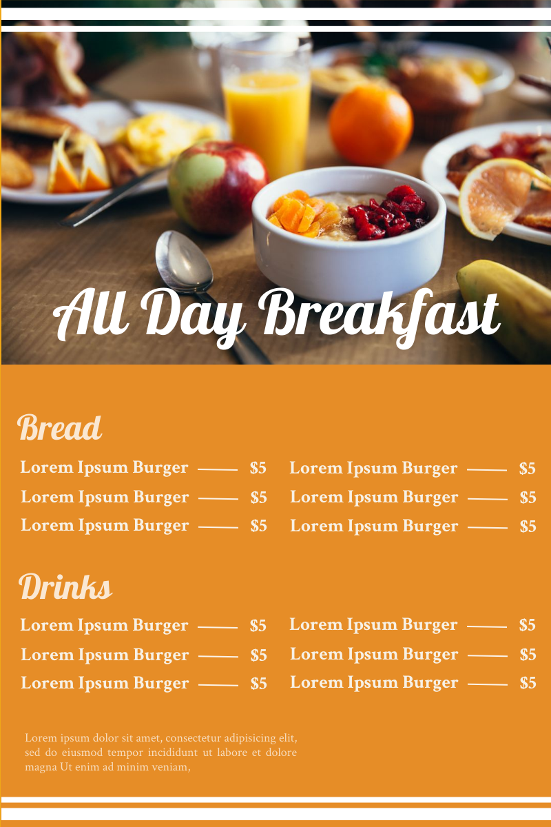 Menu template: All Day Breakfast Menu (Created by Visual Paradigm Online's Menu maker)