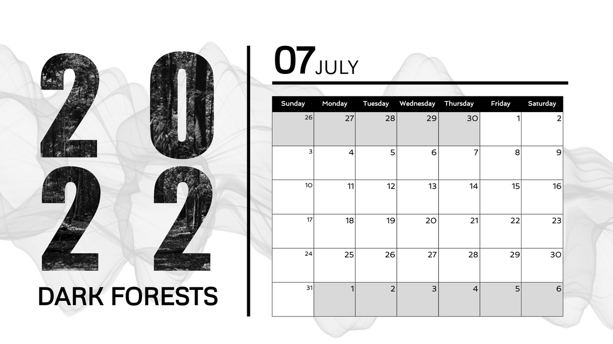 Calendar template: Dark Forest Calendar (Created by Visual Paradigm Online's Calendar maker)