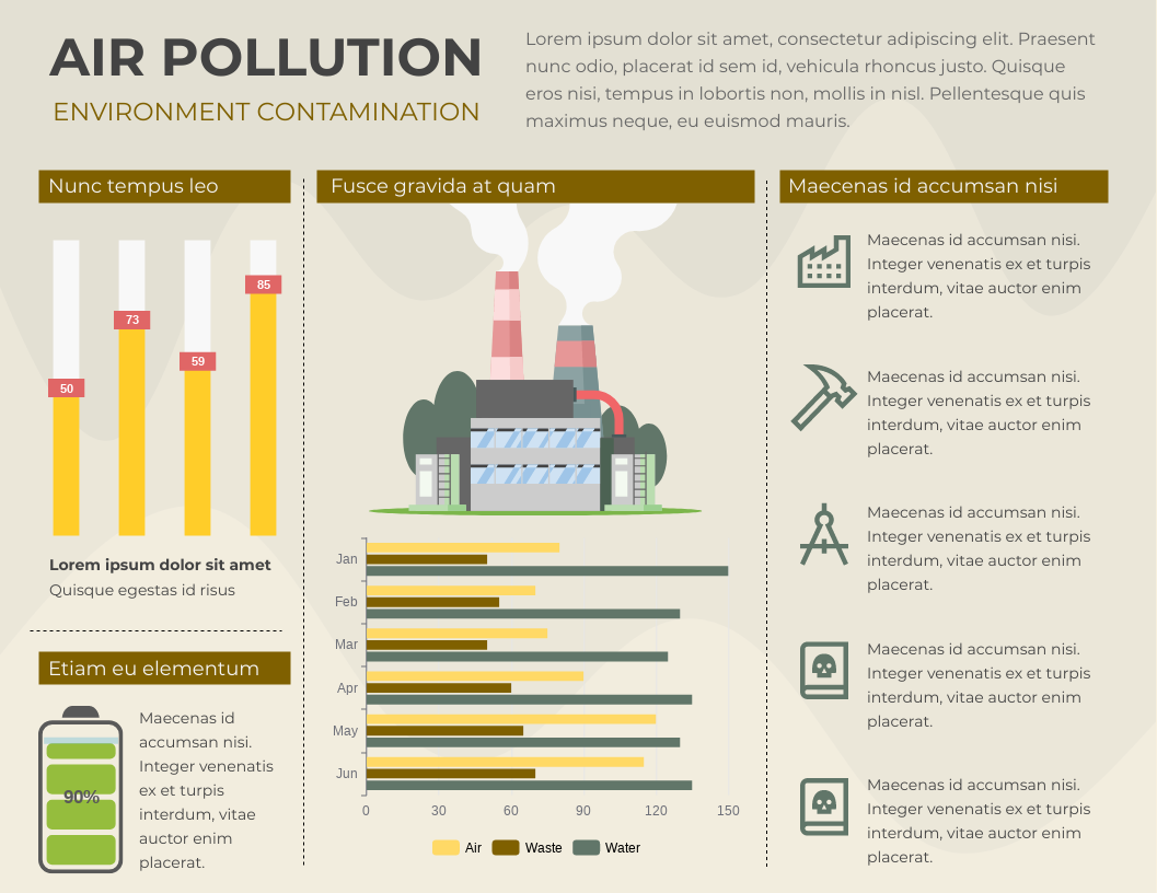 Air pollution horizontal infographic