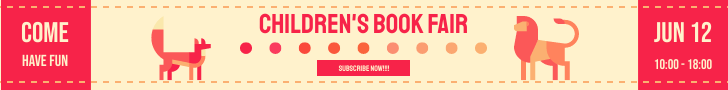 Red Colour Tone Children's Book Fair Banner Ad