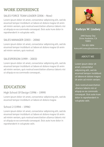 Resume template: Olive Color Resume (Created by Visual Paradigm Online's Resume maker)