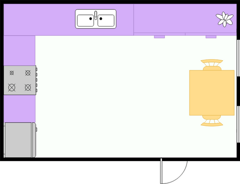 廚房平面圖 模板。 小廚房佈局 (由 Visual Paradigm Online 的廚房平面圖軟件製作)