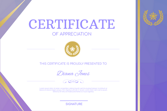 Certificate template: Purple Polygon Certificate (Created by Visual Paradigm Online's Certificate maker)