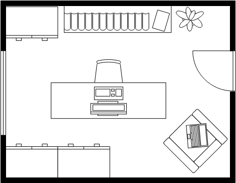 家庭辦公室平面圖 模板。 個人小型家庭辦公室平面圖 (由 Visual Paradigm Online 的家庭辦公室平面圖軟件製作)