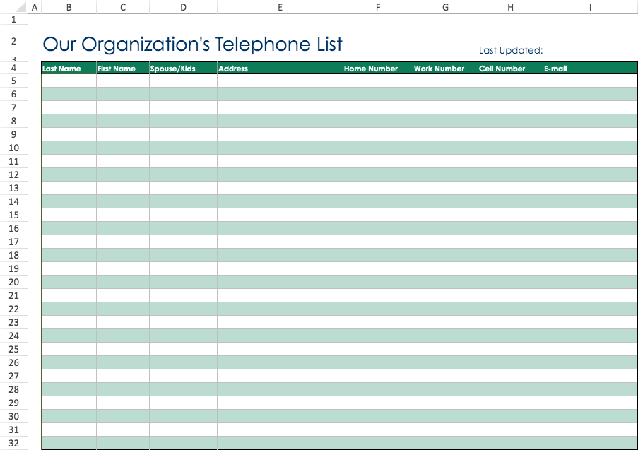 Organizational Telephone List