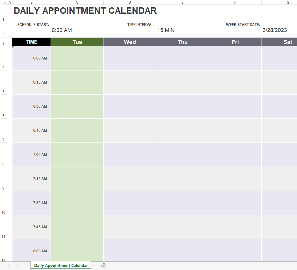 Daily Appointment Calendar (Week View)