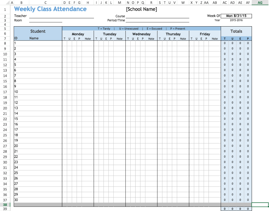 Weekly Student Attendance Record