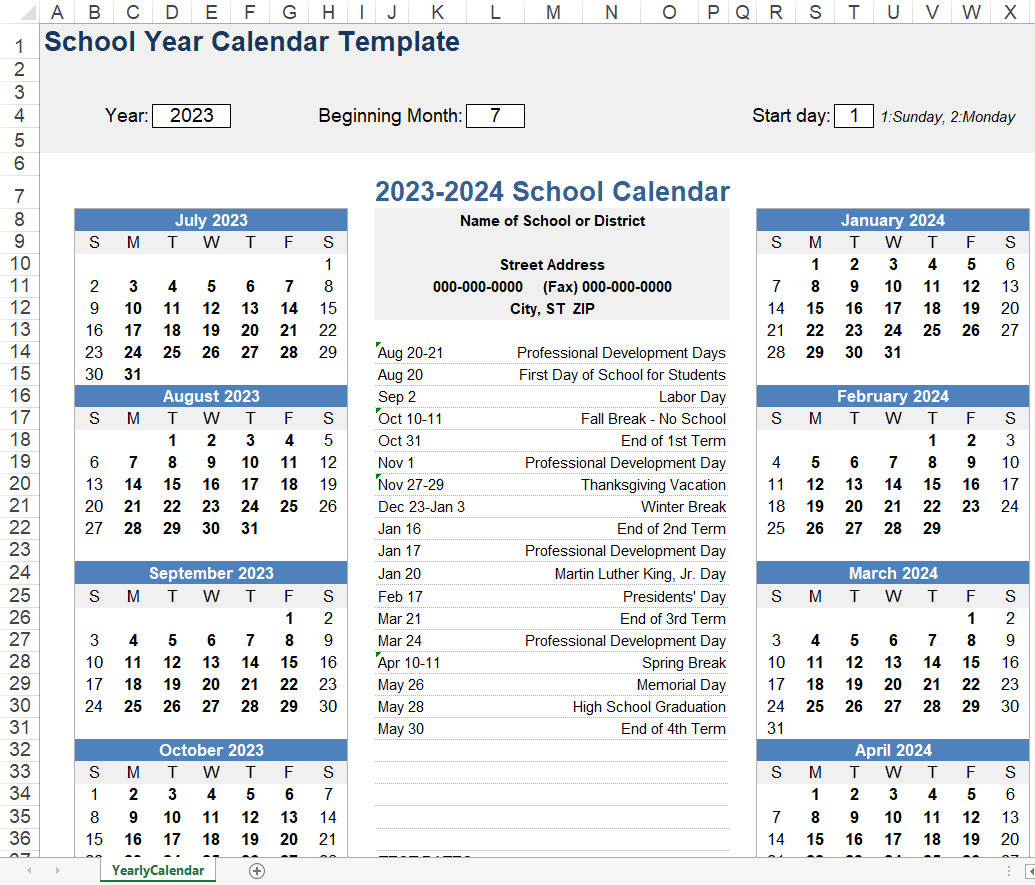 District School-Year Calendar