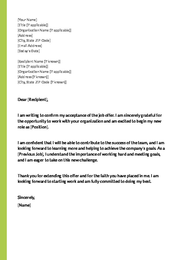 Free Word Template Accept a Job Offer Letter Template