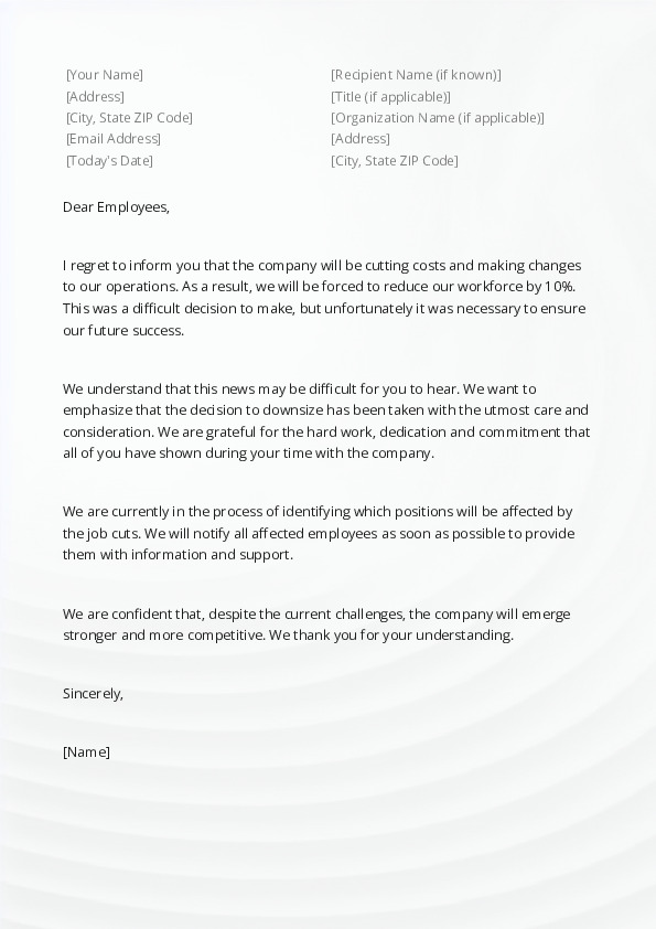 Free Word Template Announce Bad News to Employees Letter Template