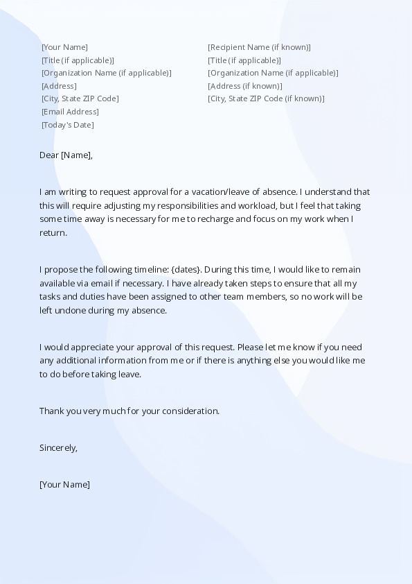 Leave Of Absence Letter Sle For Visa Approval Letter Infoupdate