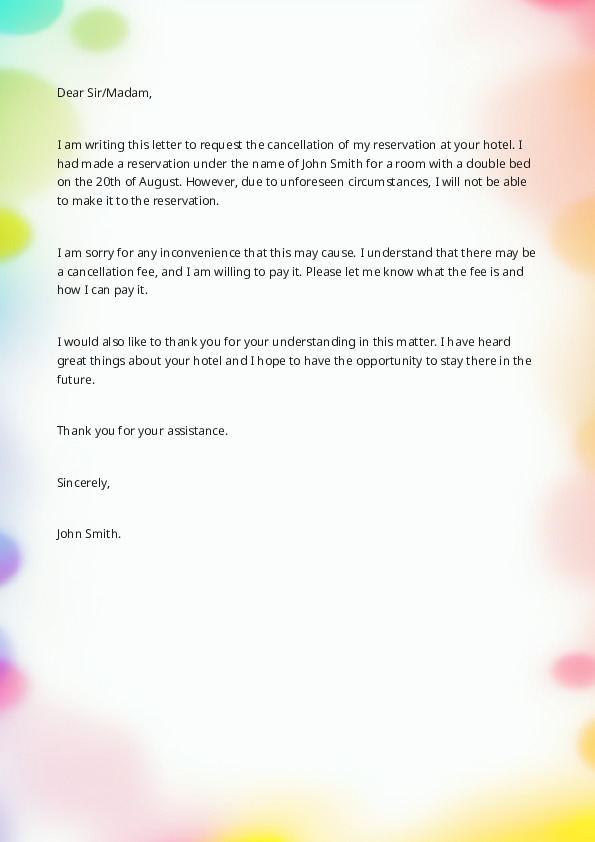 cruise cancellation letter