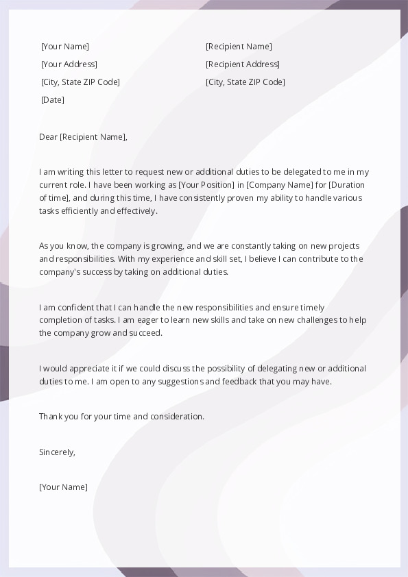 Free Word Template Delegate New Or Additional Duties Letter Template