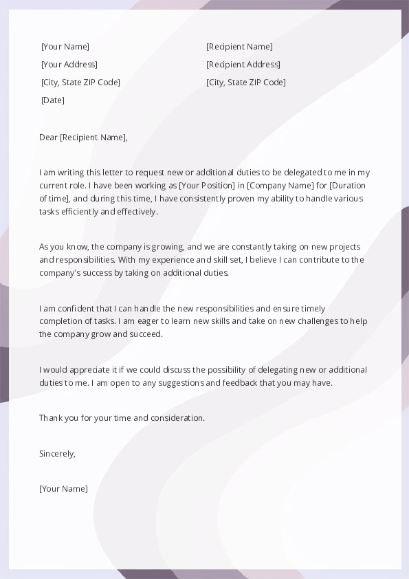 Free Word Template: Delegate New or Additional Duties Letter Template