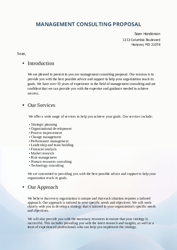 Free Word Template Management Consulting Proposal Template