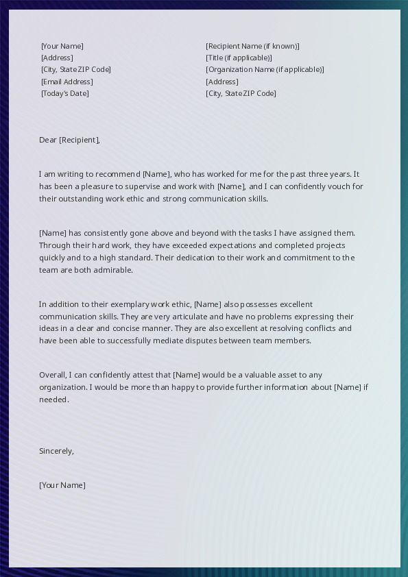 Free Word Template Recommendation Letter Template 5315