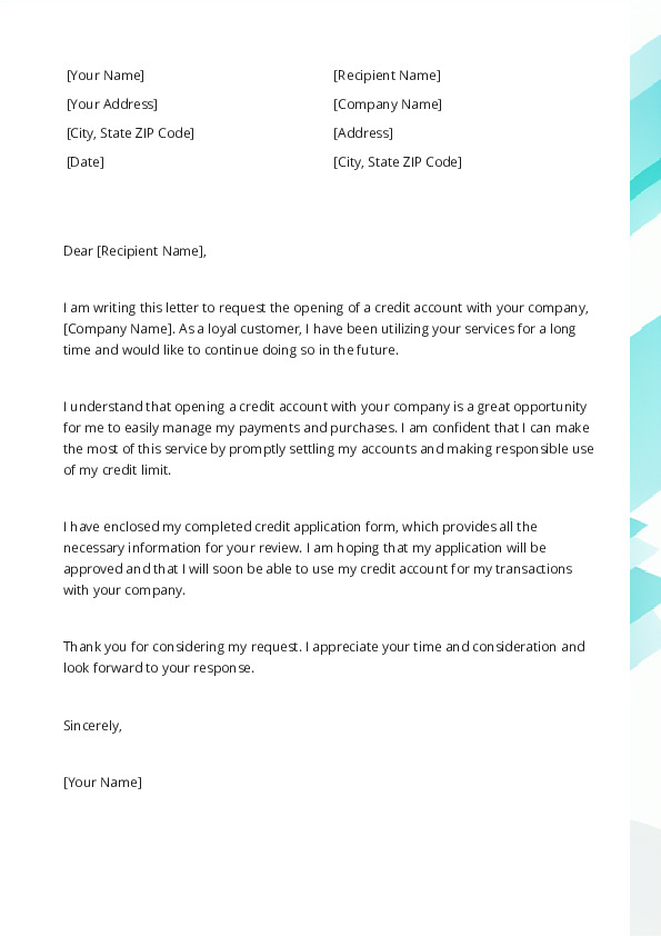 Free Word Template: Request or Apply For a Credit Account Letter Template