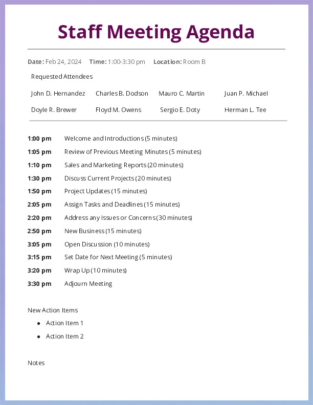 Free Word Template Staff Meeting Agenda