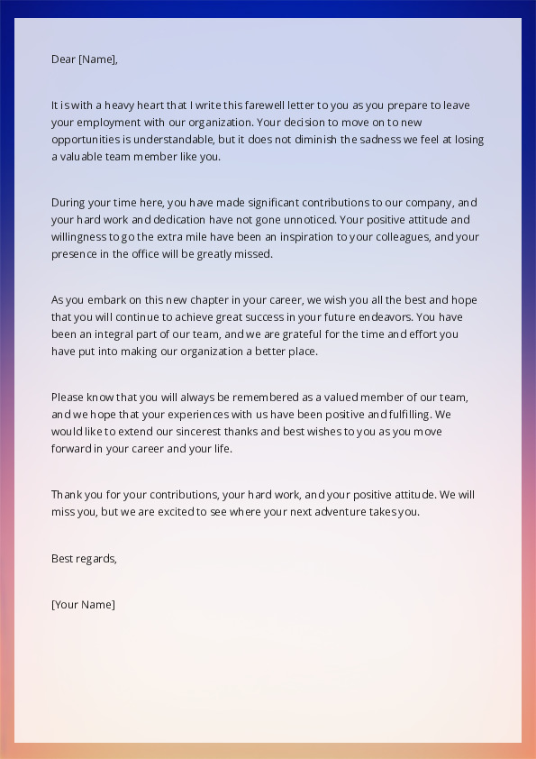 Free Word Template Write A Farewell Letter To A Person Who Is Leaving 
