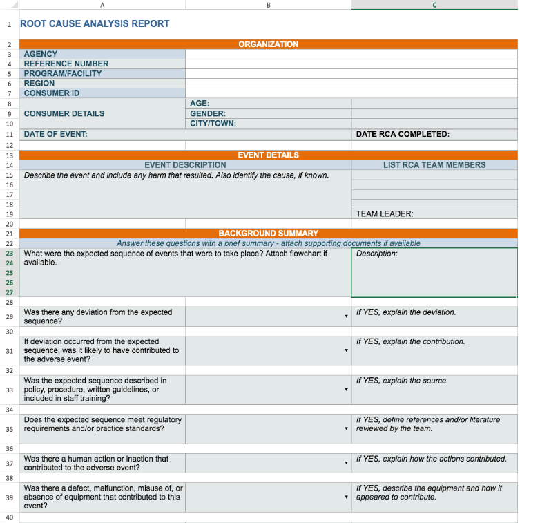 Root Cause Analysis Excel Template