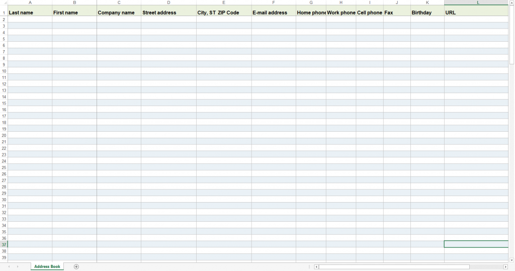 excel address template