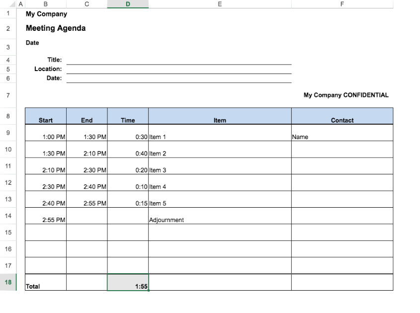 excel meeting template