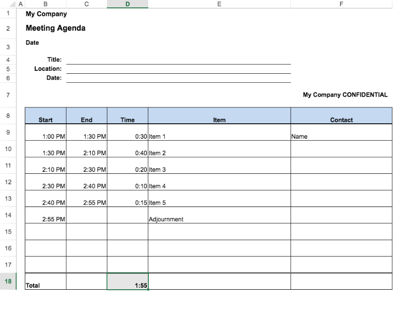 Modelo Agenda Excel