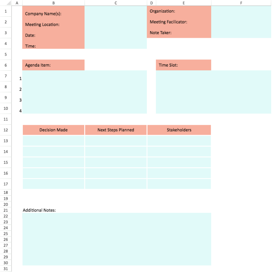 meeting templates excel