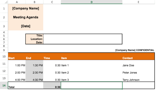 excel meeting agenda template