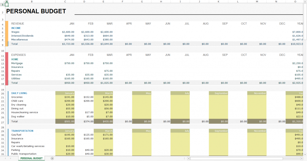 Simple Personal Budget Excel Template