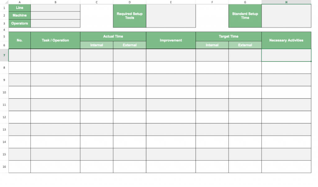 SMED Excel Template